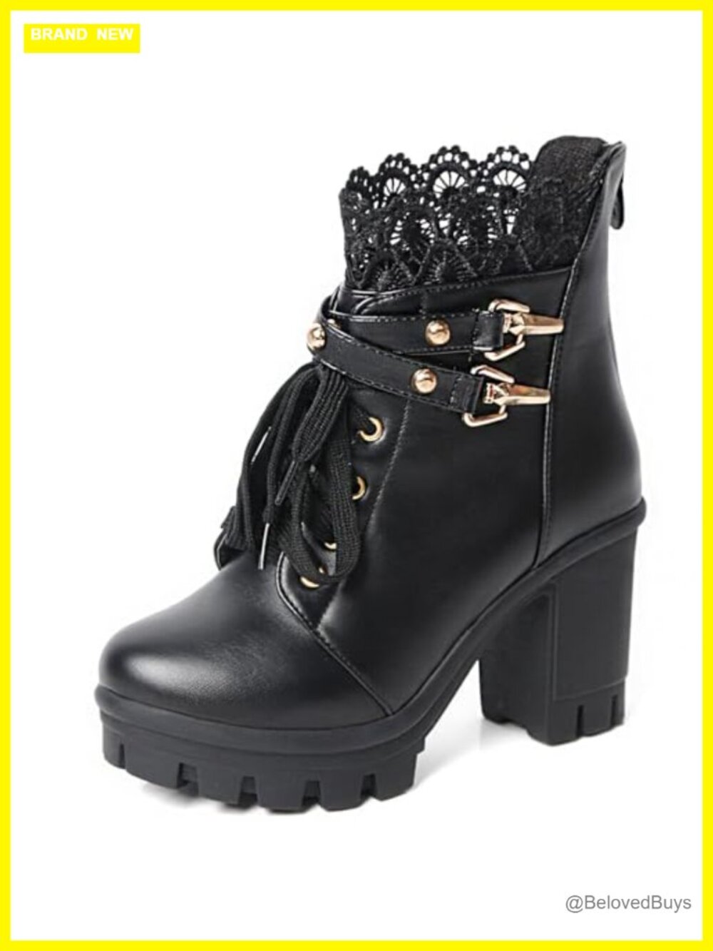 PU Leather Platform Combat Ankle Booties Pointed Toe Lace Up Zipper Women's
